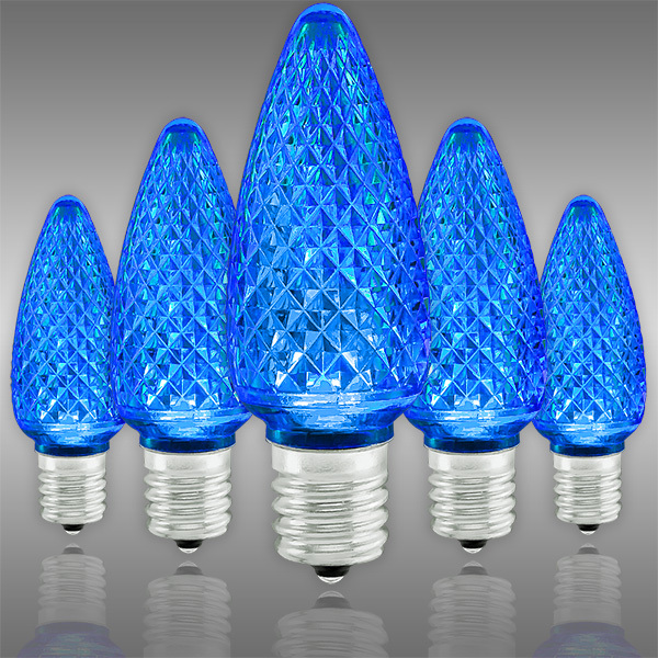 Blue - LED C9 - Christmas Light Replacement Bulbs - Faceted Finish