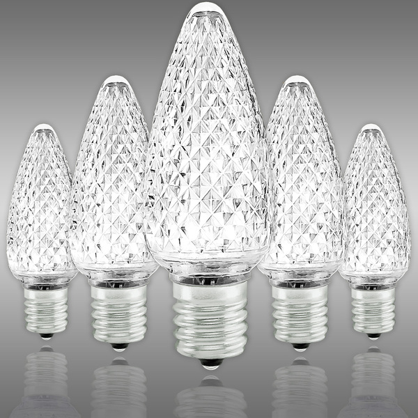 Pure White - LED C9 - Christmas Light Replacement Bulbs - Faceted Finish