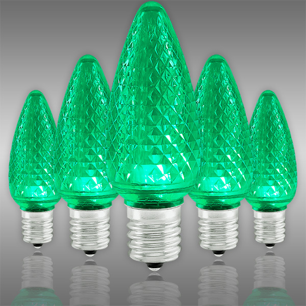 Green - LED C9 - Christmas Light Replacement Bulbs - Faceted Finish